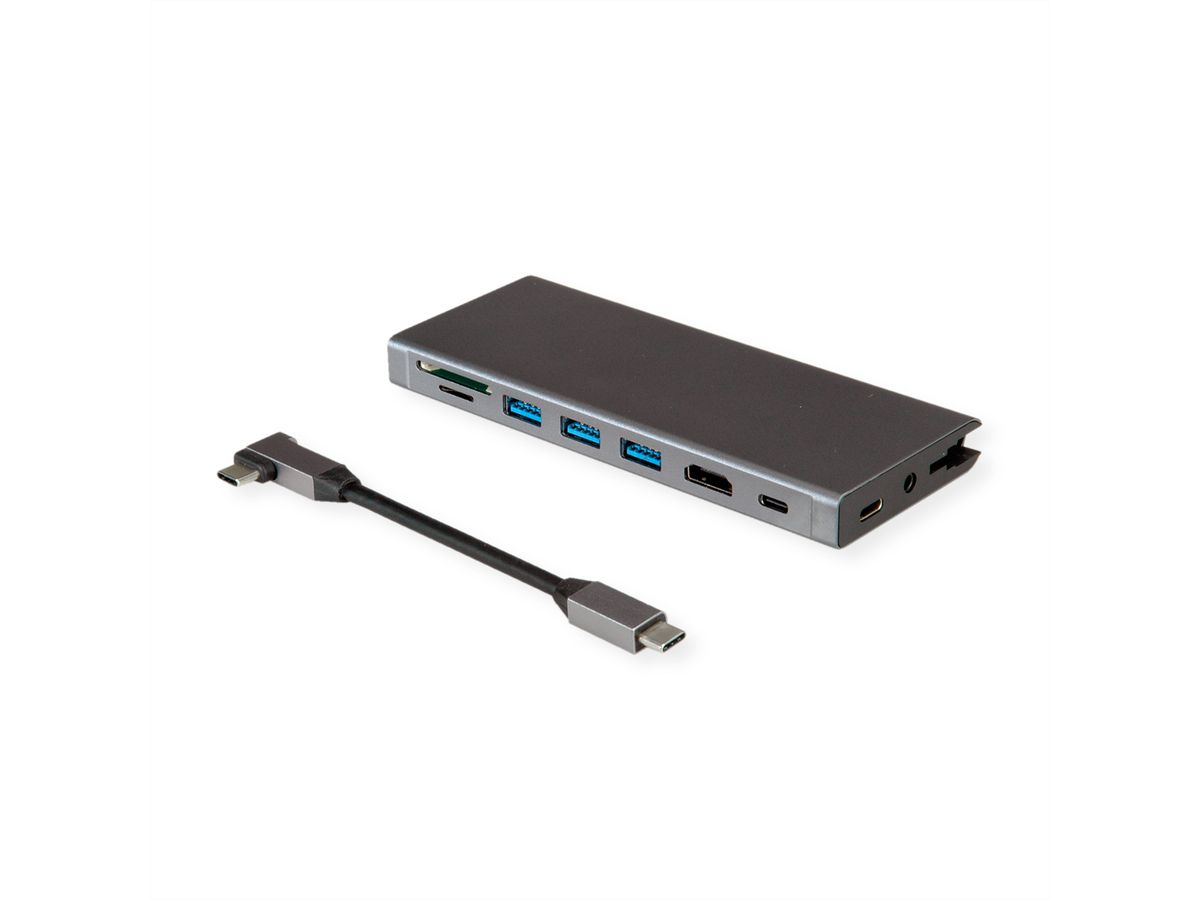VALUE USB Typ C Dockingstation, HDMI 4K60, 4x US3.2Gen1 (1x C + 3x A), 1x PD, 1x SD/TF, 1x RJ45, 1x 3.5mm