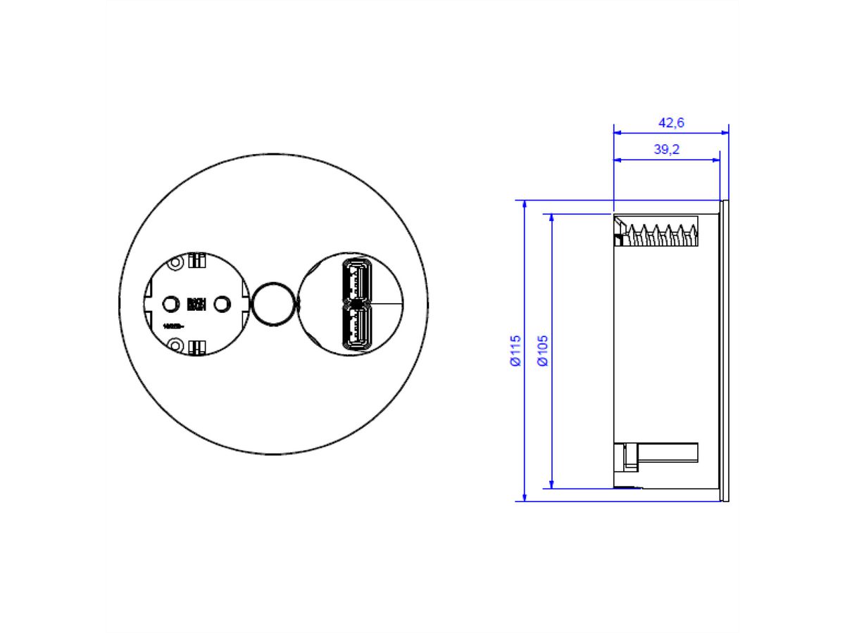 BACHMANN TWIST 1x Schutzkontakt, USB-Charger, GST18-Stecker, chrom, 0,2 m