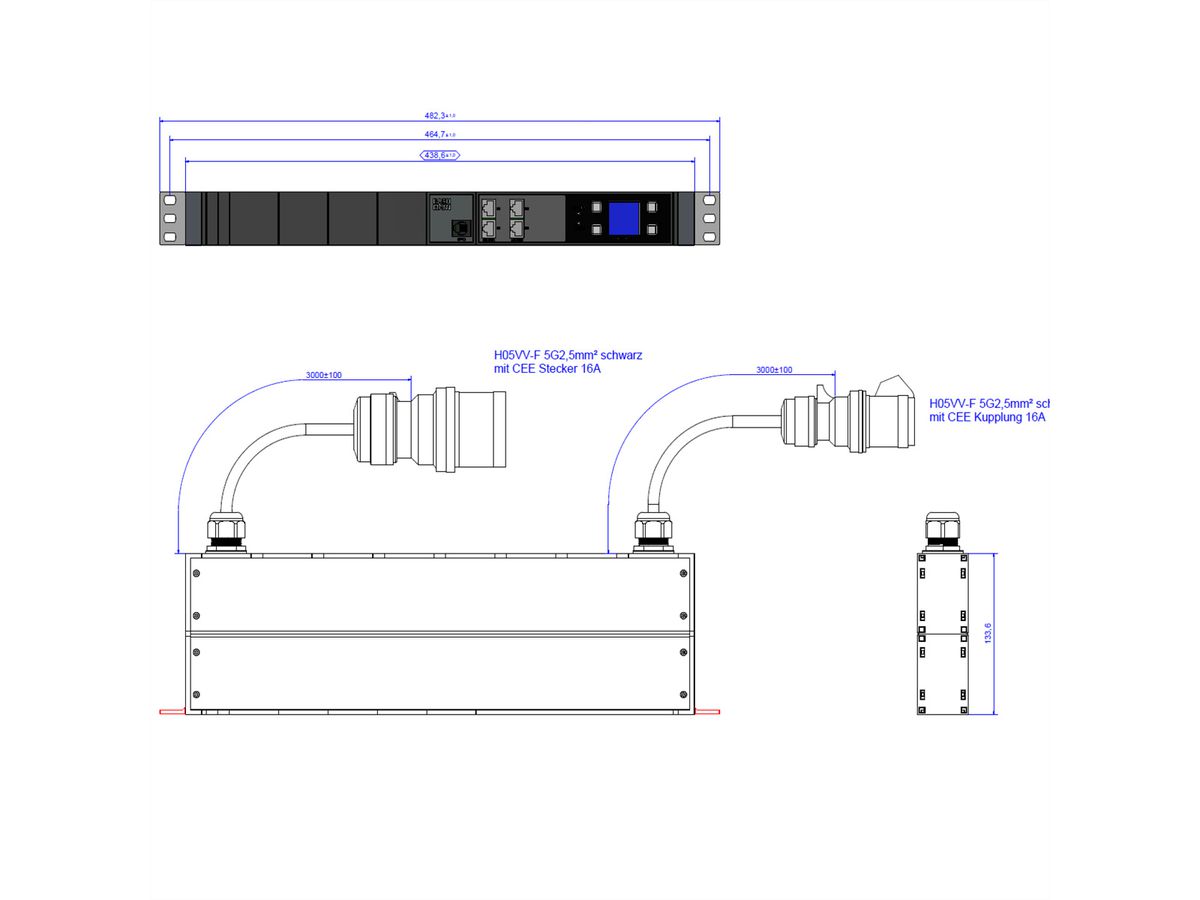 BACHMANN BN3000-XXL Slave 2x3m CEE 16A, Messung pro Phase, Diffmessung