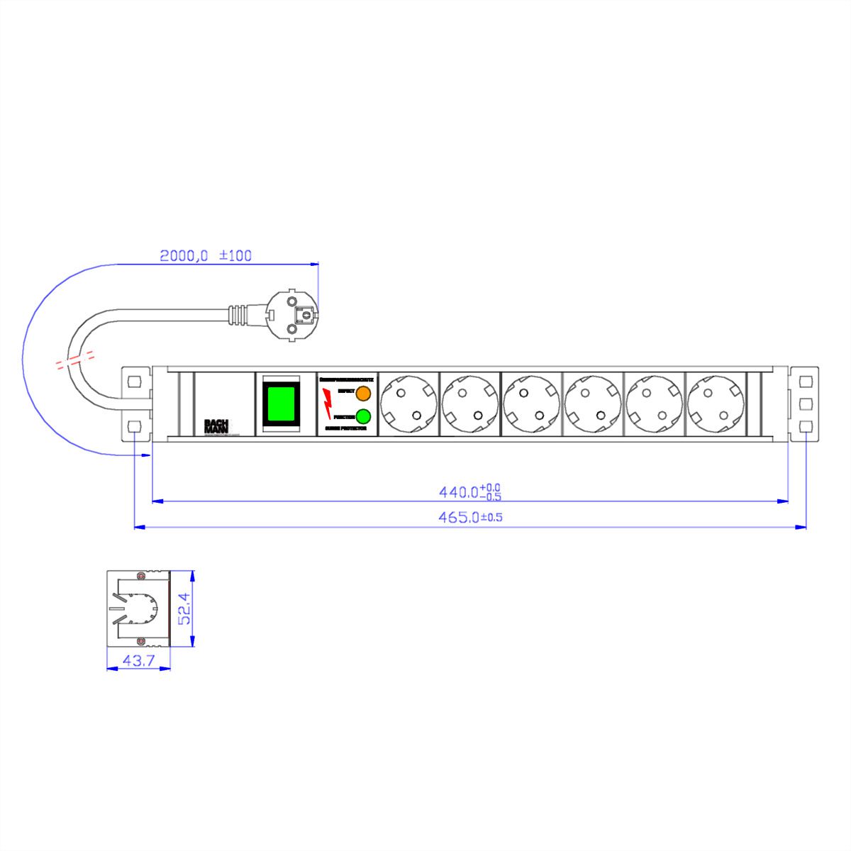 BACHMANN 19" PDU PVC 6xCEE7/3 Schalter