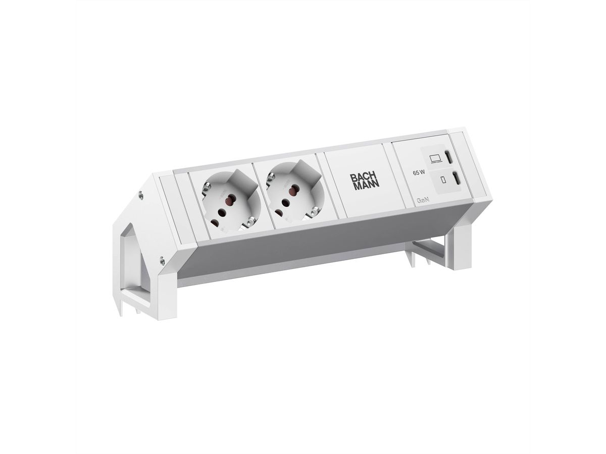 BACHMANN DESK2 ALU WHITE 2xP40, 1xUSB C/C 65W L=0,2m RAL9010