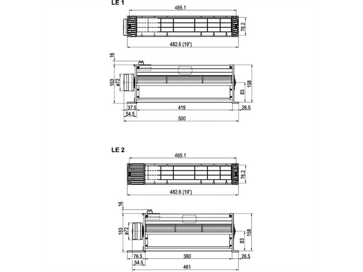 SCHROFF Drucklüfter 2 HE mitTangentialgebläse - 19"DRUCKLUEFTER LE2 115V