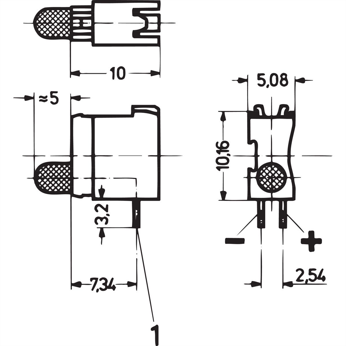 SCHROFF Einfach-LED, kurze Bauform, x 3,2 mm - LEUCHTDIODE 3,2 GN 1.EBENE