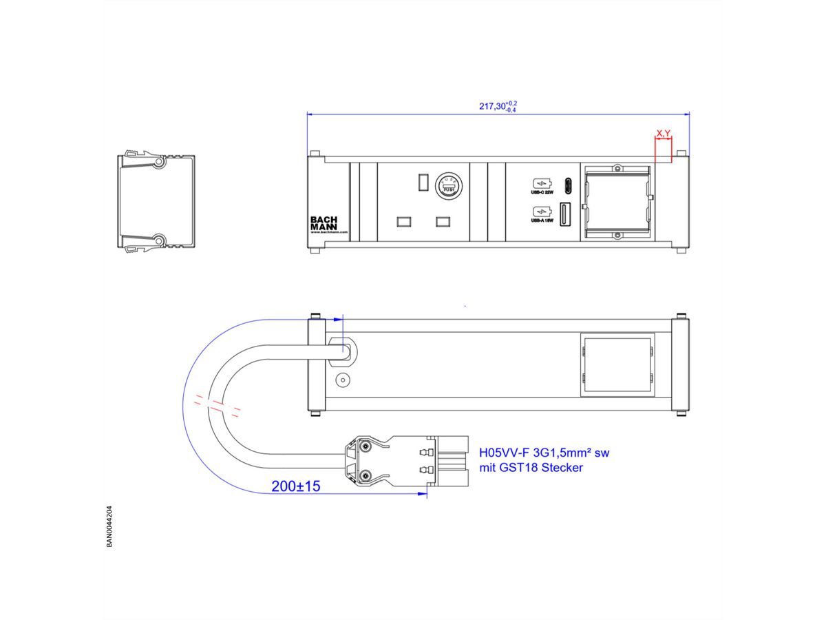BACHMANN CONI 1xUK 1x USB A&C 22W, 1xCM 0,2m GST18 United Kingdom