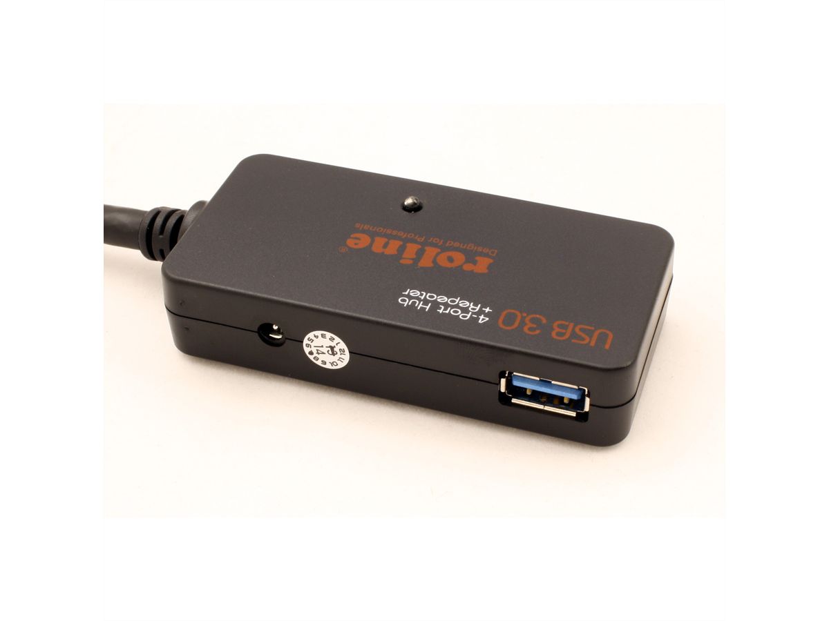 ROLINE USB 3.2 Gen 1 4-Port Hub mit Repeater, schwarz, 10 m