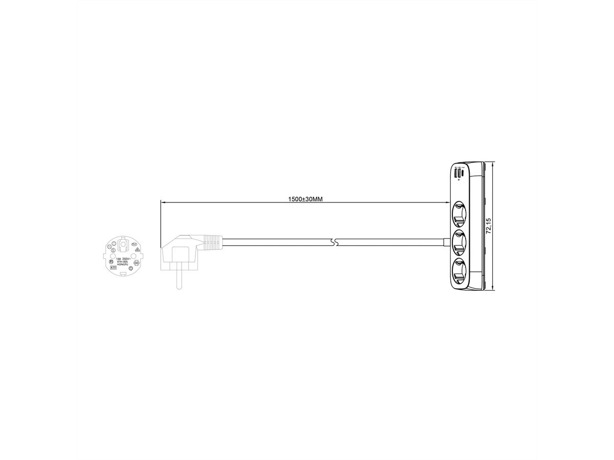 VALUE Tisch-Steckdosenleiste, 3fach mit Schalter, inkl. 3x USB (2x A, 1x C), mit Tischklemme, 1,5 m
