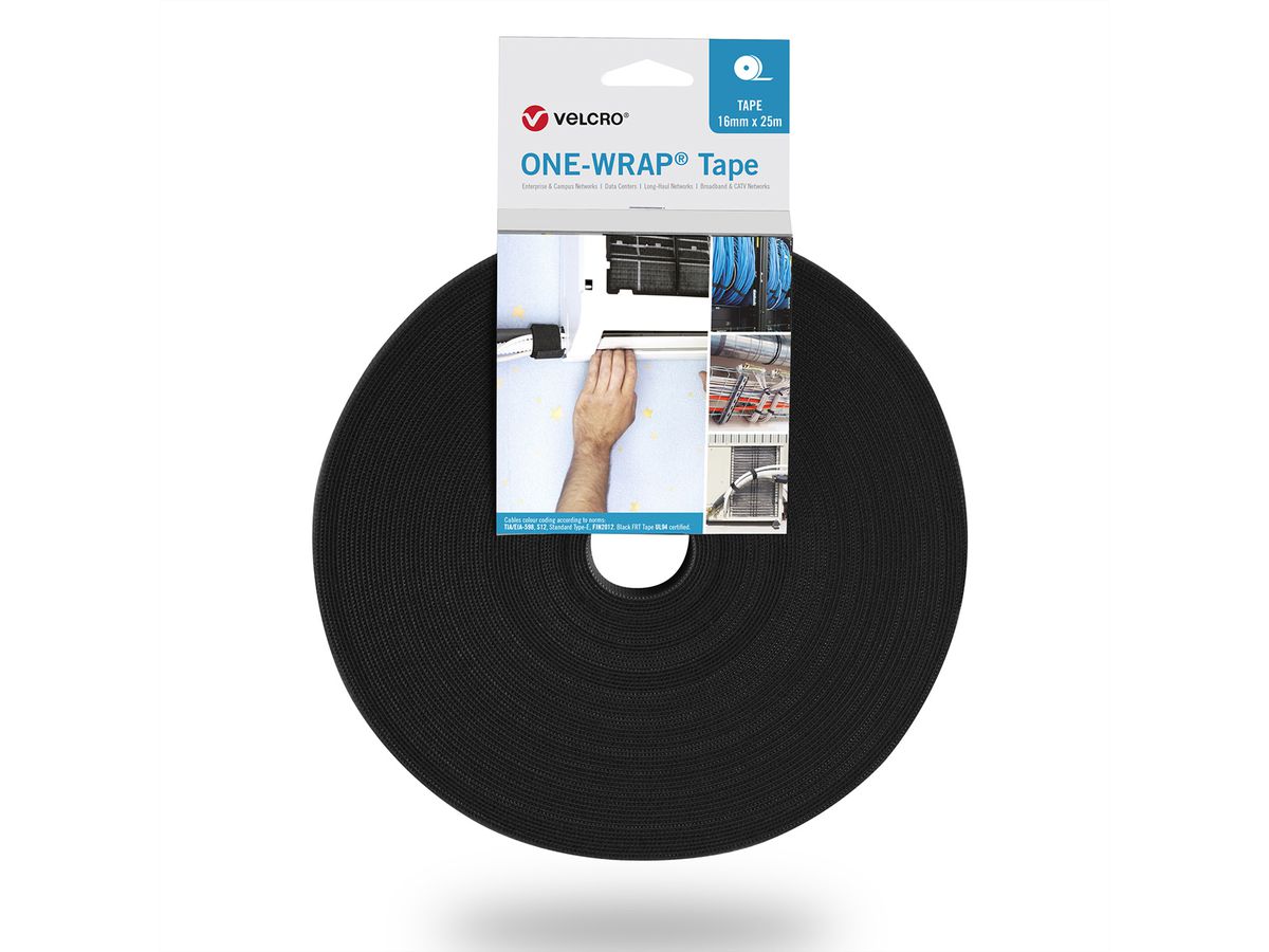 VELCRO® One Wrap® Band 25 mm breit, flammhemmend, schwarz, 25 m