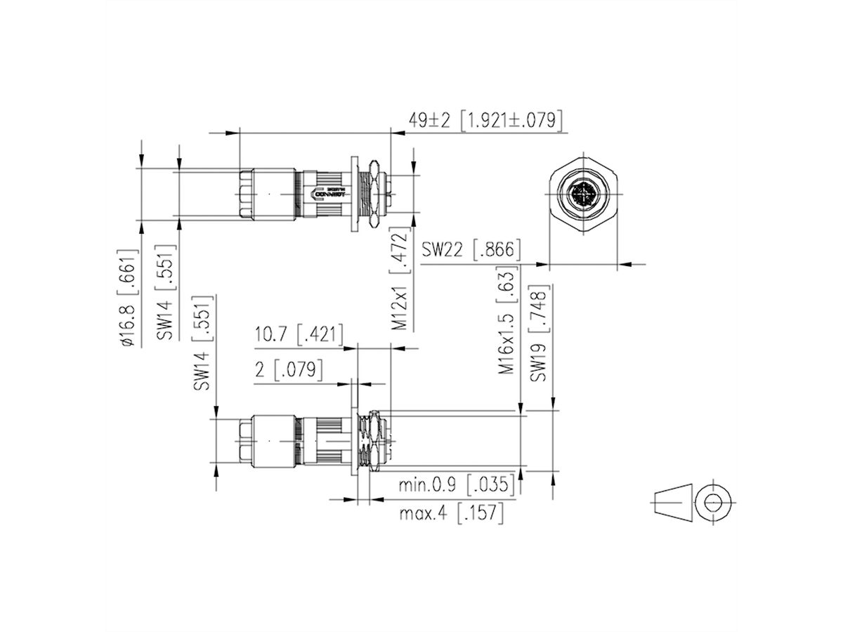 METZ CONNECT M12 Buchse IP67 gerade Flanschgeschirmt, X-kodiert, Cat. 6A