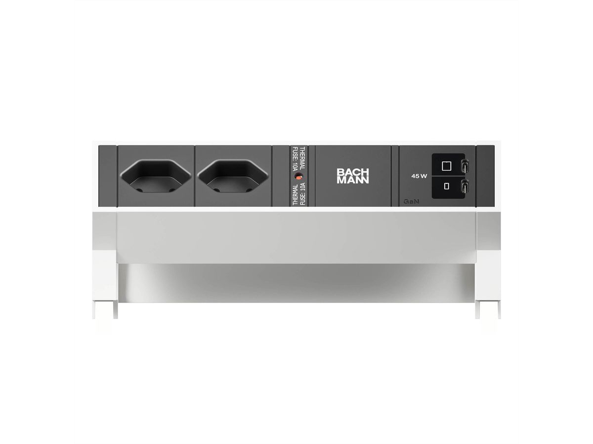BACHMANN DESK2 2xCH 90° 1xUSB C/C 45W, L=0,2m RAL9010