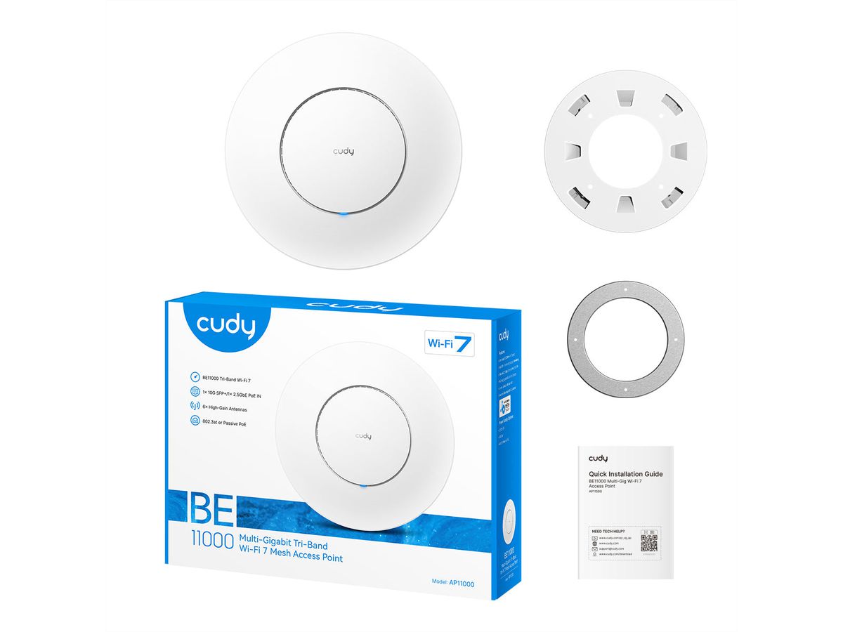 CUDY AP11000 BE11000 Wi-Fi7 Access Point Tri-Band 2.5G mit 10G SFP+
