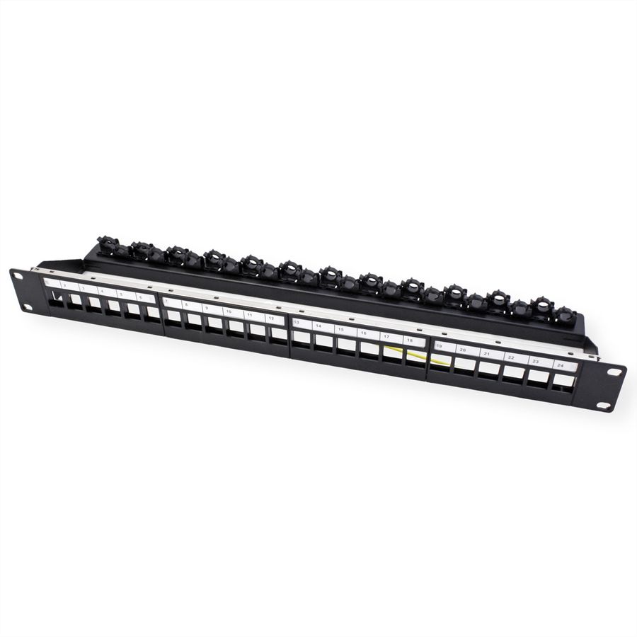 ROLINE 19-Zoll-Keystone-Modulträger, leer, 24P. geschirmt, Clip-Befestigung, schwarz