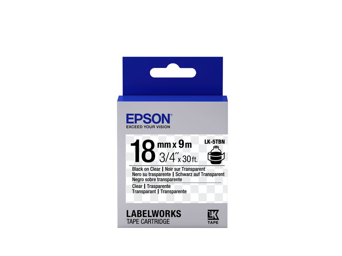 Epson Etikettenkassette LK-5TBN - Transparent - schwarz auf transparent - 18mmx9m Etiketten erstellendes Band