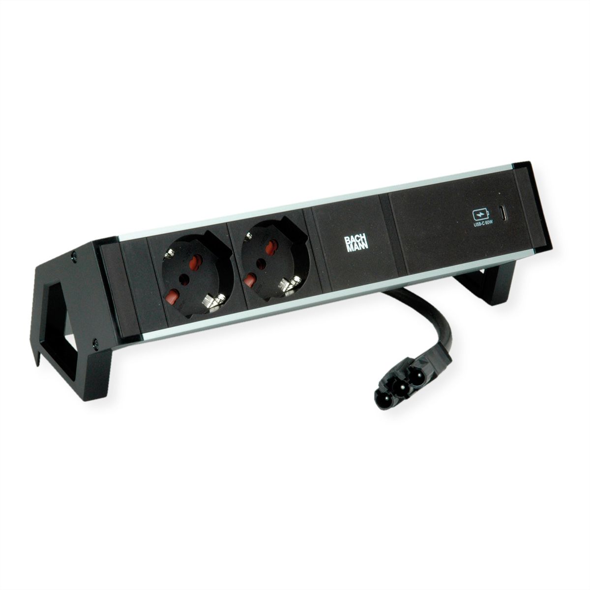 BACHMANN DESK2 ALU BLACK 2xP40, 1xUSBC 60W 0,2m GST18 Italia