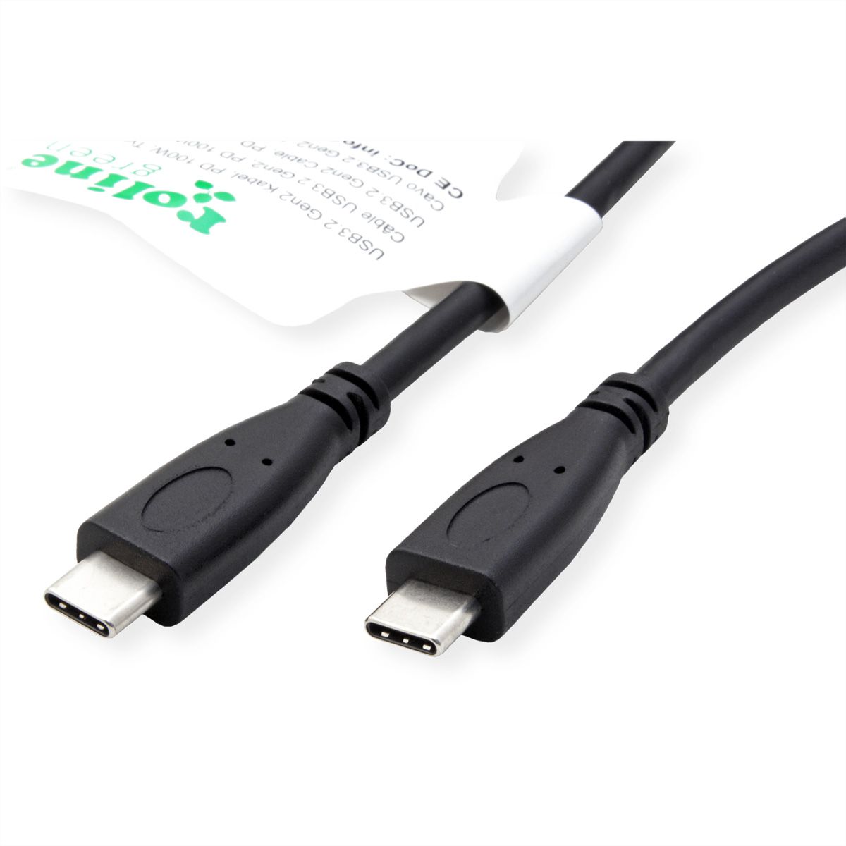 ROLINE GREEN USB 3.2 Gen 2 Kabel, USB C-C, ST/ST, 4K UHD-1, 10Gbit/s, Emark, 100W, schwarz, 0,5 m