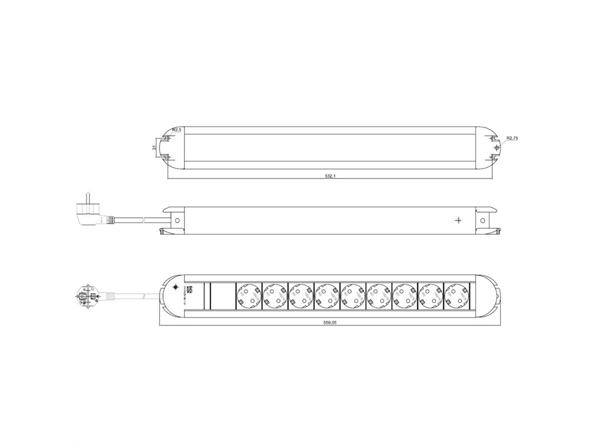 BACHMANN PRIMO Steckdosenleiste 9x Schutzkontakt, Aluminium, 1,75 m