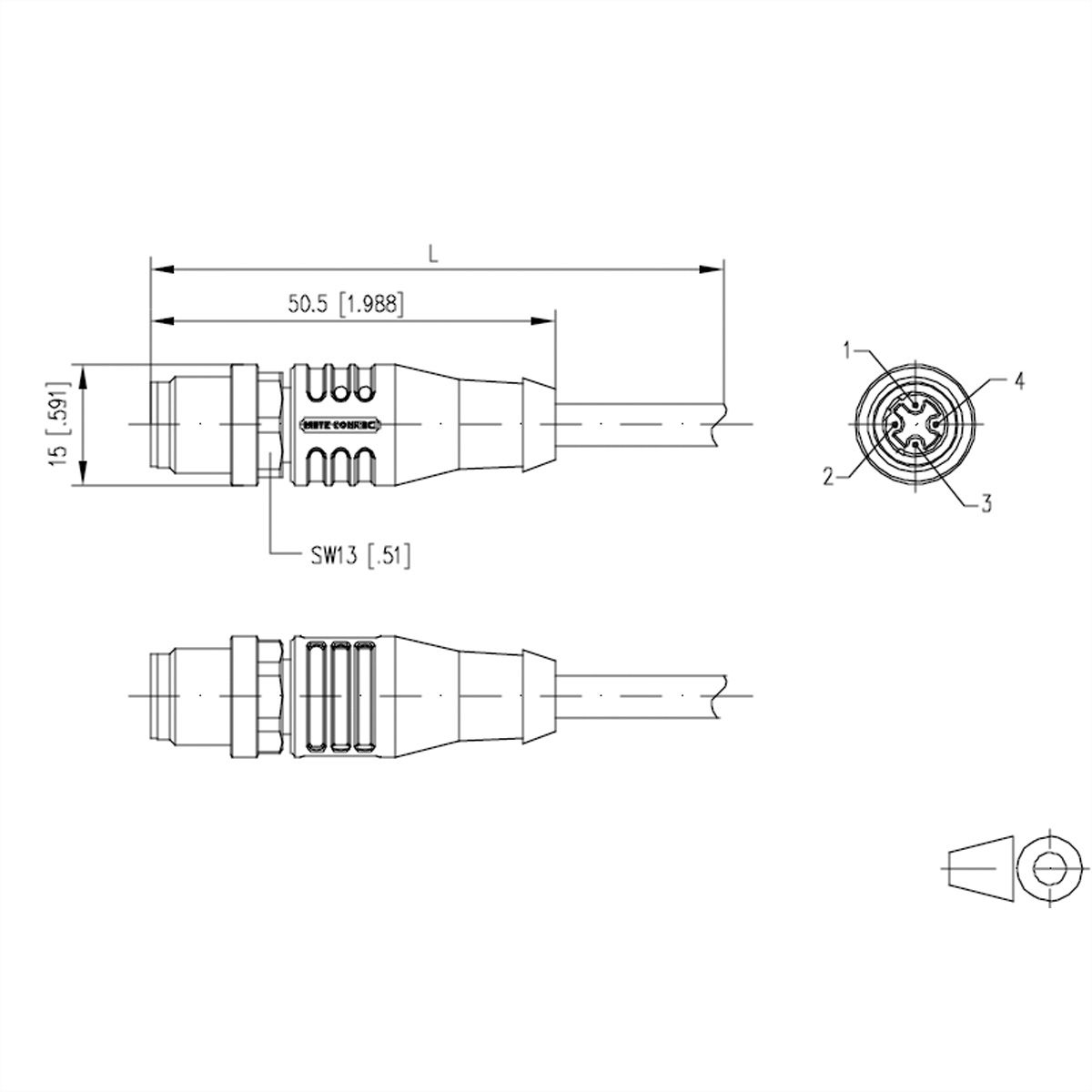METZ CONNECT Anschlussleitung M12 Stecker 4-polig D-kodiert, 5 m  