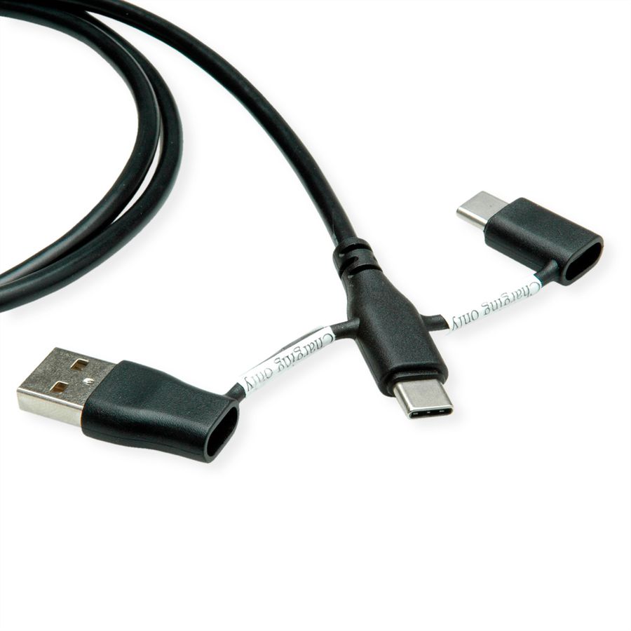 ROLINE USB 2.0 Kabel Typ C, ST/ST, mit Datenblockier-Adaptern Typ A+C, 1 m