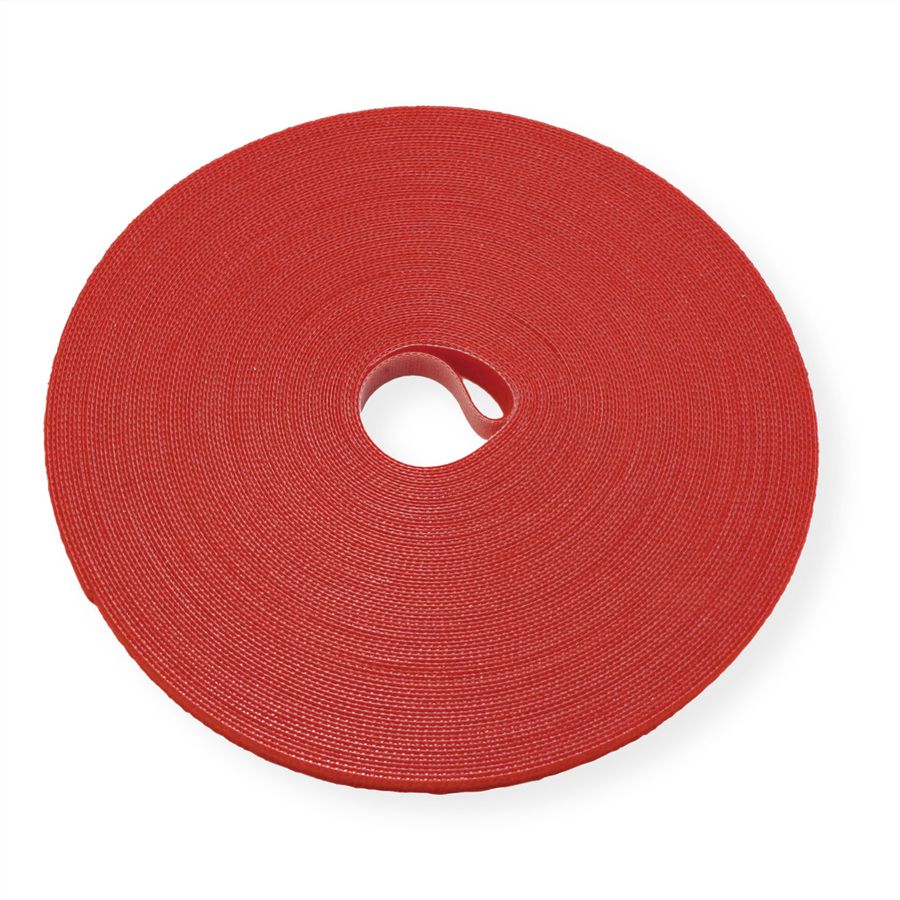 VALUE Klettband auf Rolle, 10mm, rot, 25 m
