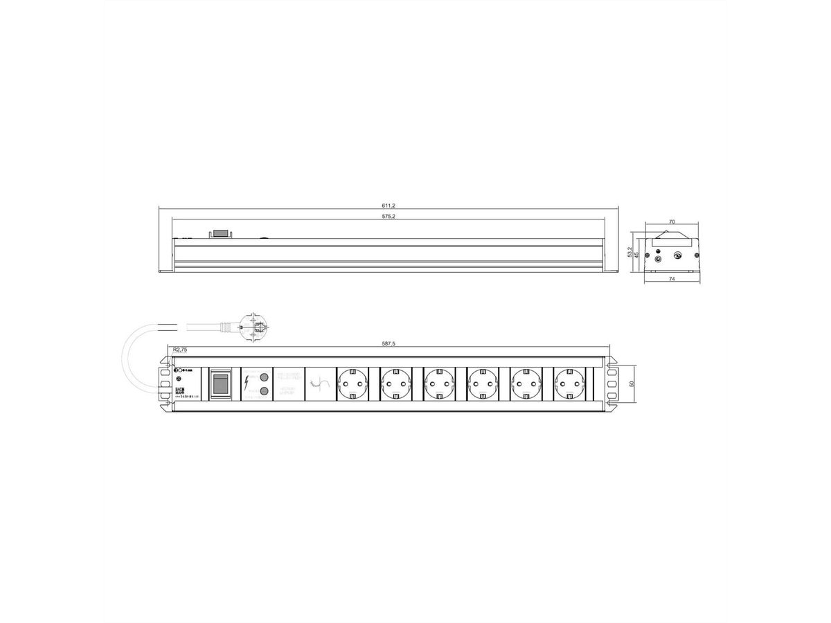 BACHMANN Handwerkerleiste 6x Schutzkontakt, Gerätevollschutz, Schalter, 2 m