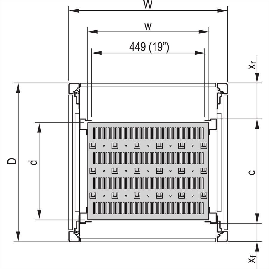 SCHROFF 19"-Fachboden, stationär, 75 kg - FACHB.STAT.19"600B 700T 7021