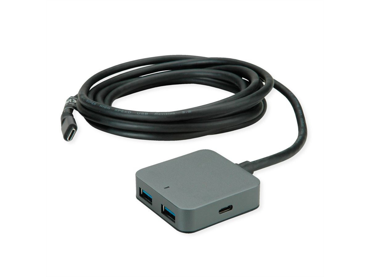 VALUE USB 3.2 Gen 2 Hub, 4 Ports (2x USB-A + 2x USB-C), mit Verlängerungskabel, 3 m