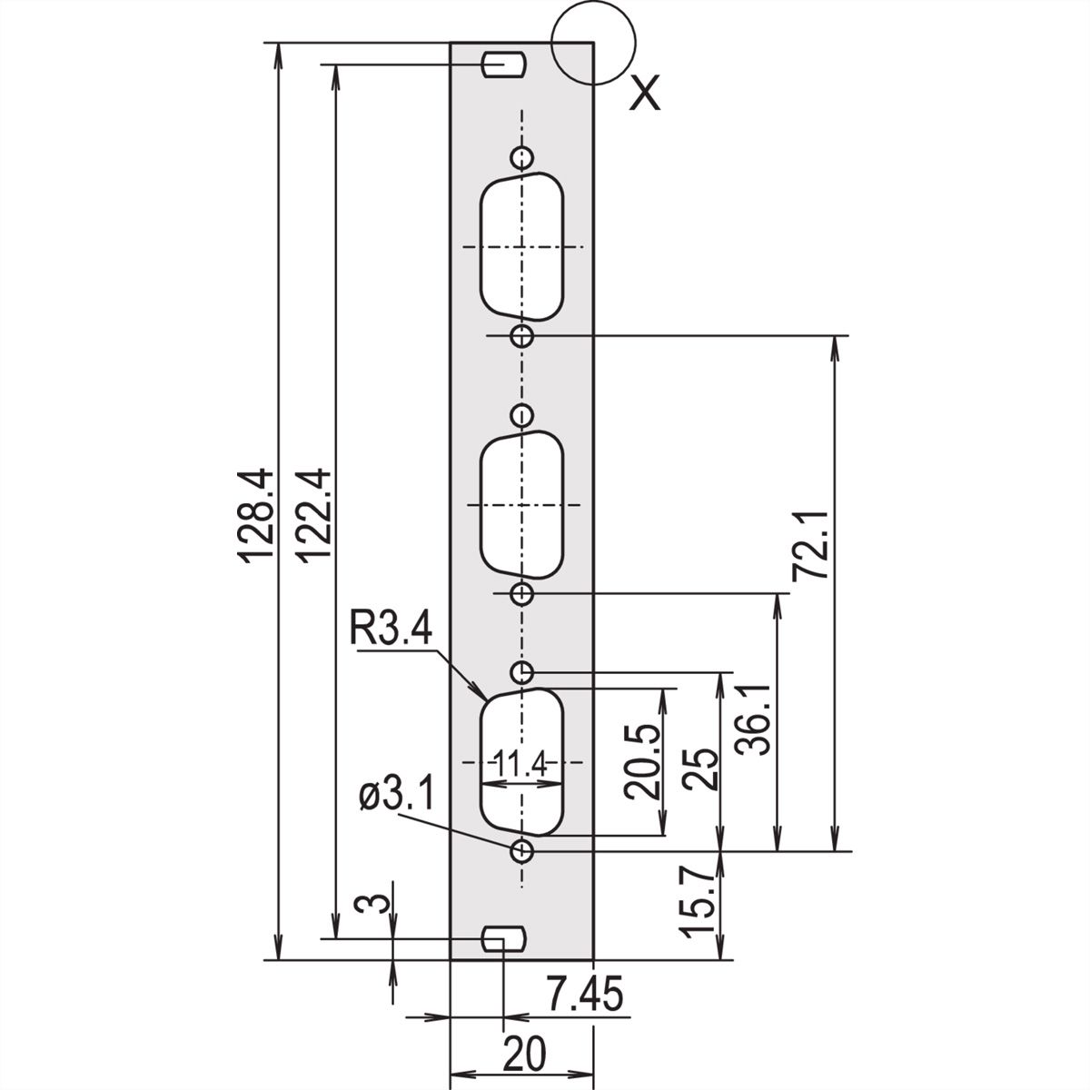 SCHROFF Frontplatten für D-Sub Steckverbinder - TEILFRONTPL.3HE 4TE 3X9 DC
