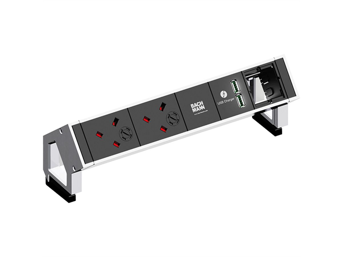 BACHMANN DESK2 2xUK USB Charger 1xCM, Strom 0,2m GST18 Weiß United Kingdom