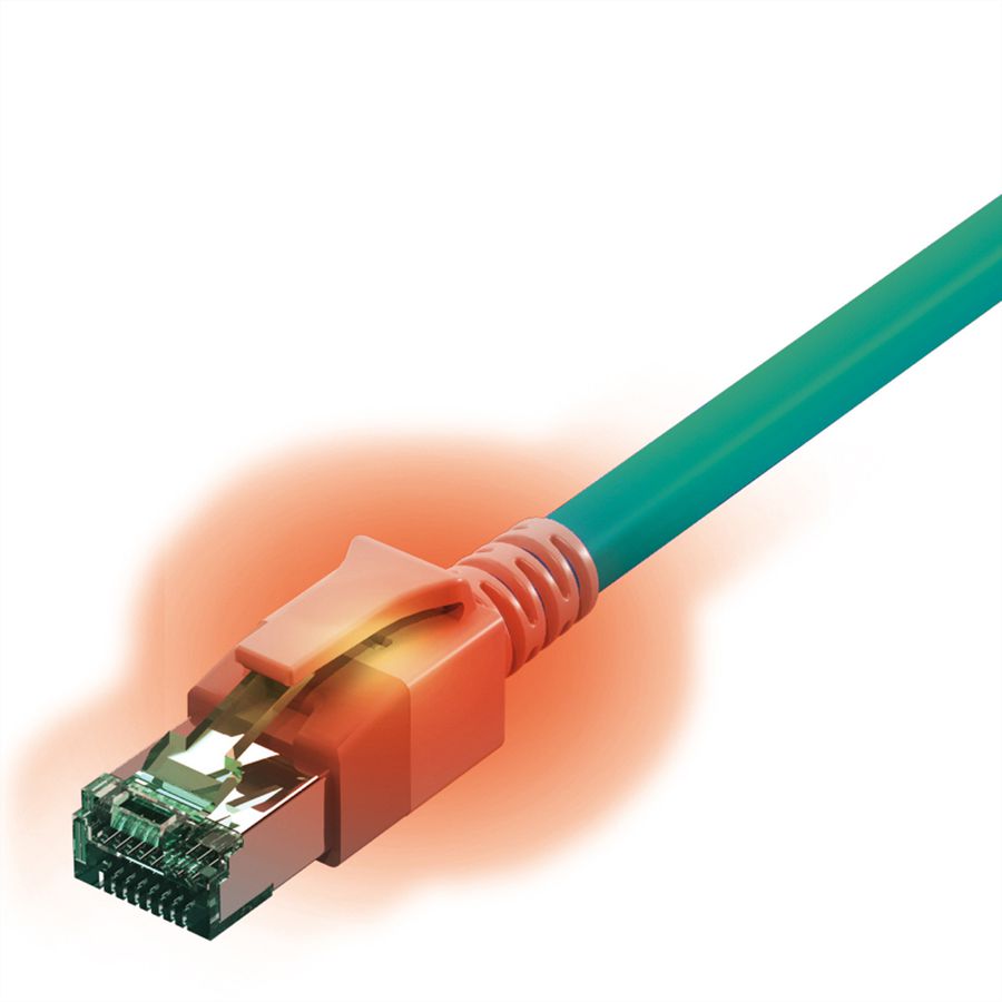 EasyLan DualBoot LED Patchkabel RJ45 S/FTP Cat.6A (Class EA), mit saCon Stecker, LSOH, türkis, 1,5 m