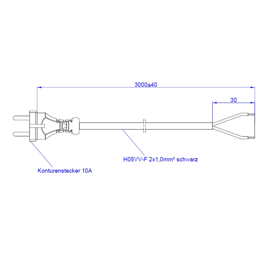 BACHMANN Kontur St.Zuleitung 2x1,0 3m, H05VV-F schwarz Kont.St./AEH