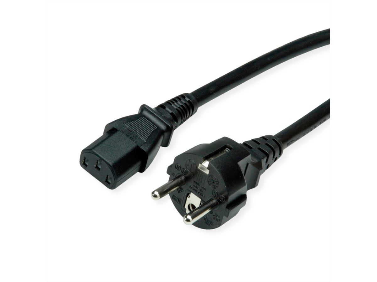 ROLINE Netzkabel, IEC-Buchse & CEE7/7-Stecker gerade, schwarz, 3 m