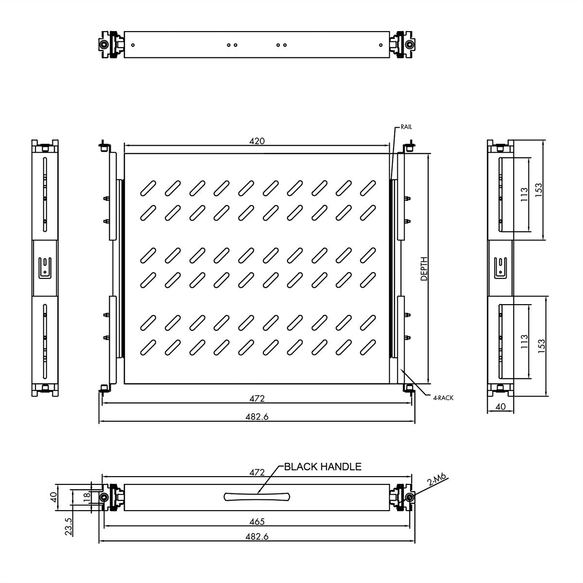 VALUE 19-Zoll-Fachboden ausziehbar, 420 x 700 mm, 25kg Traglast