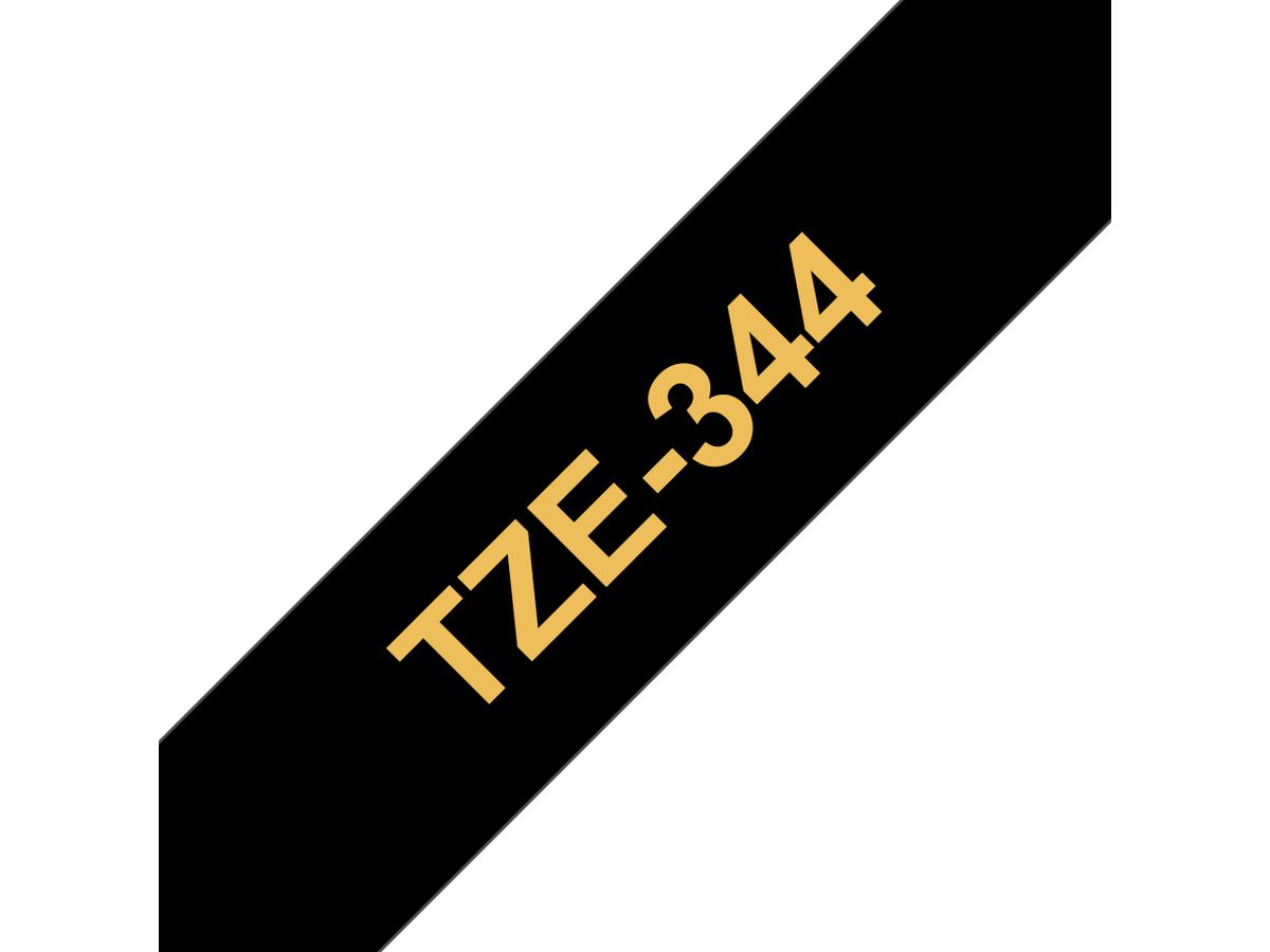 Brother TZE-344 Etiketten erstellendes Band Gold auf Schwarz