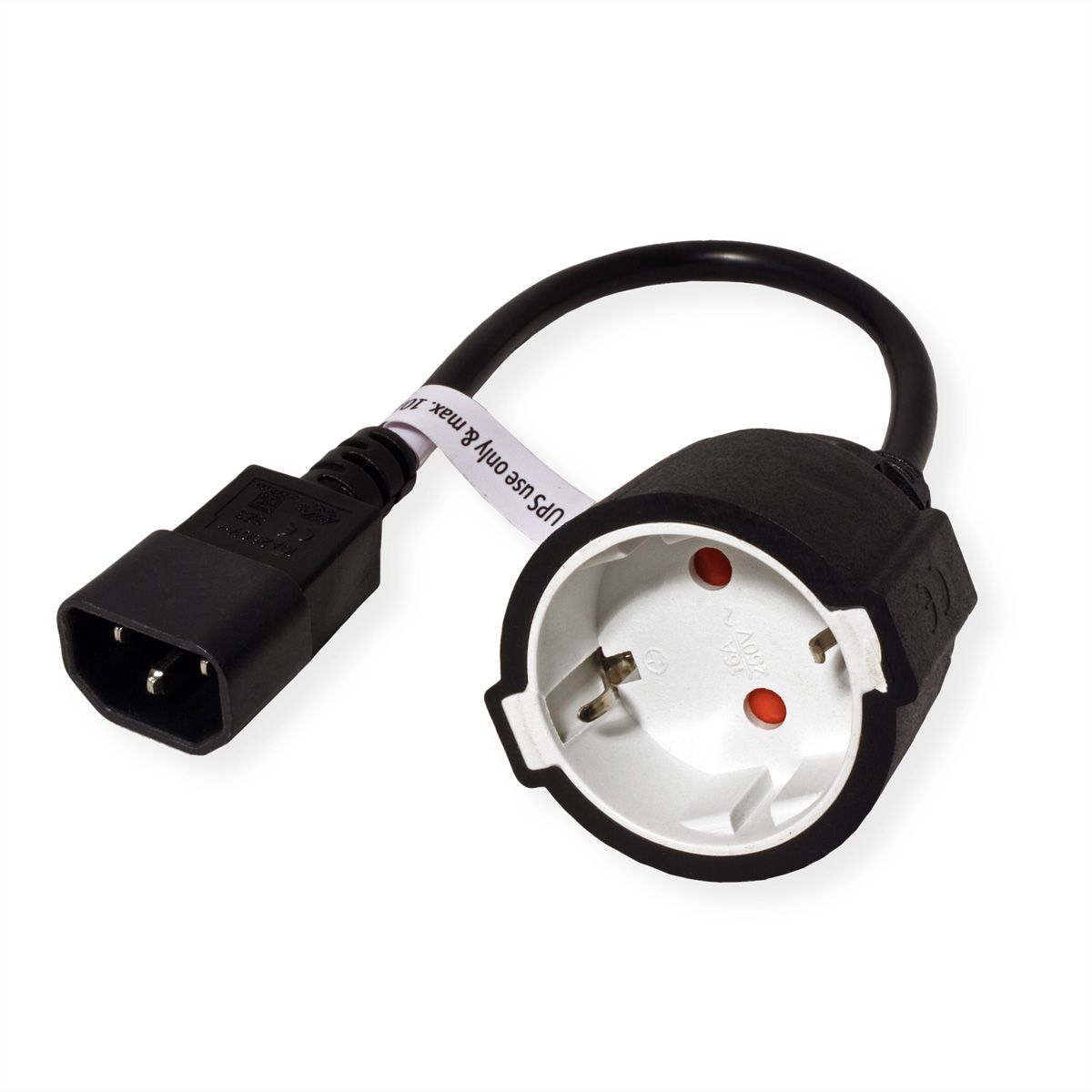 VALUE Netzkabel, C14 auf CEE7/3, max. 10A (2300W), nur für Verwendung an USV, schwarz, 0,3 m