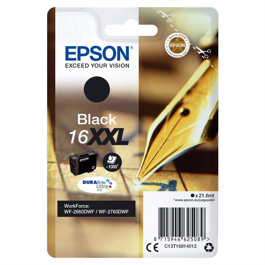 Epson 16XXL - Druckerpatrone - Größe XL - 1 x Schwarz - 1.000 Seiten, für WorkForce WF-2010W, WF-2510WF, WF-2520NF, WF-2530WF, WF-2540WF
