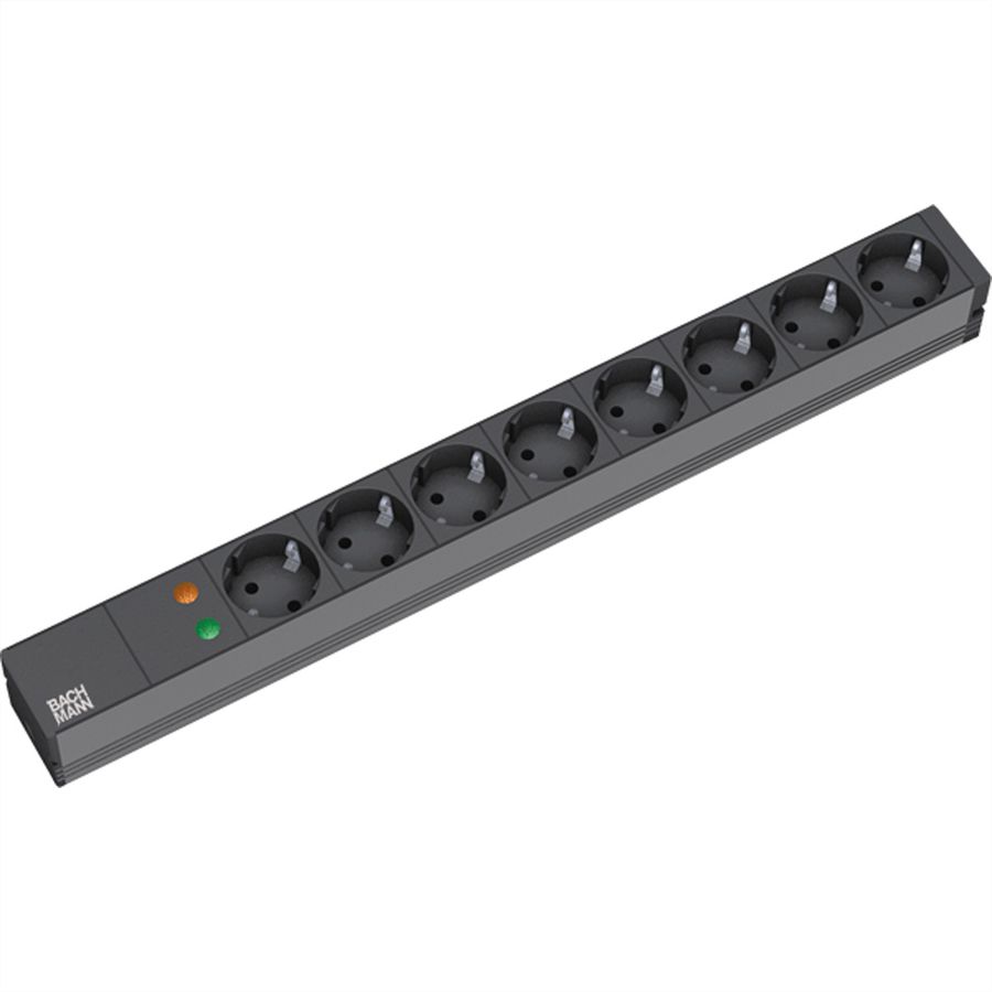 BACHMANN 19" Steckdosenleiste 8-fach mit ÜS ohne Schalter, schwarz