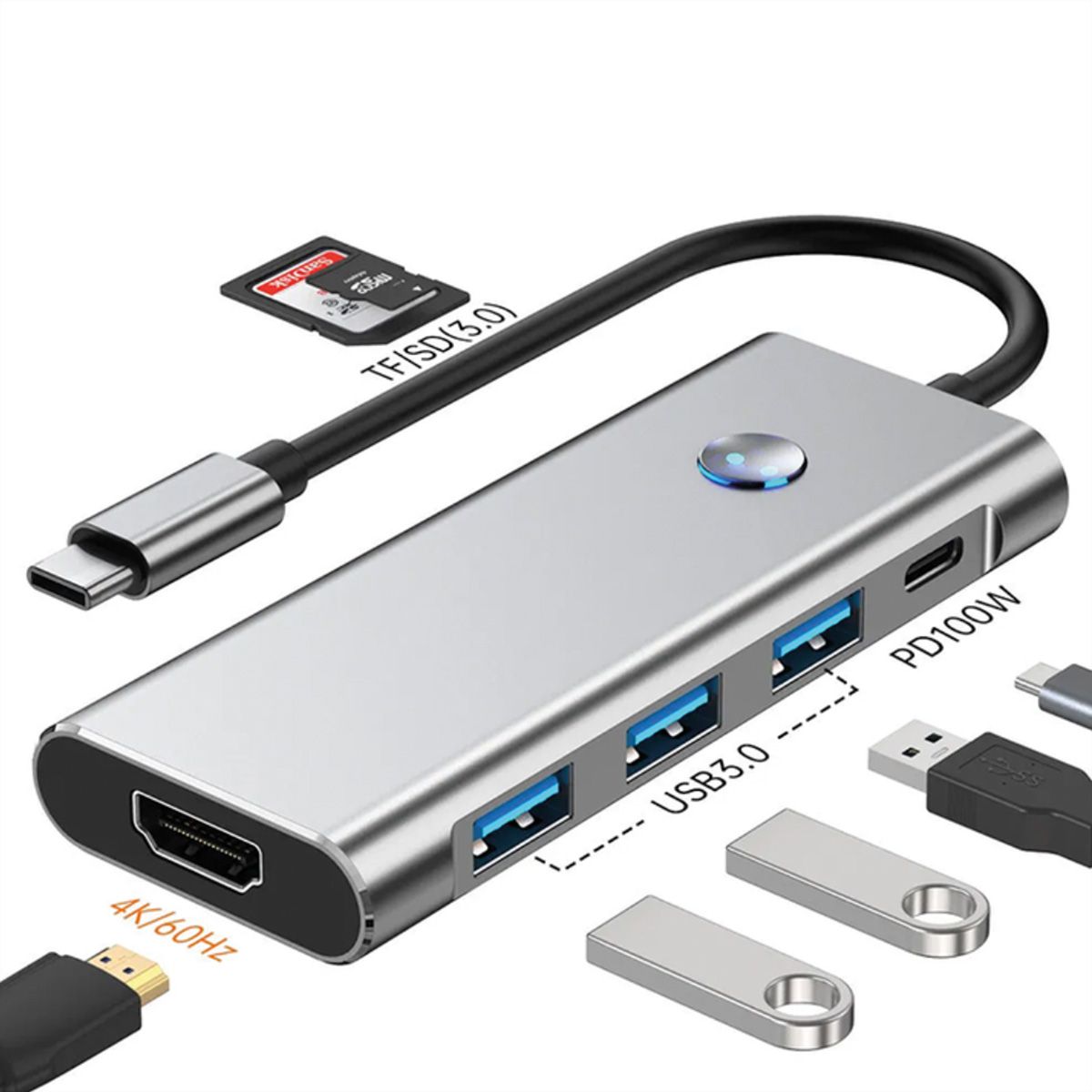VALUE USB Typ C Docking Station, HDMI 4K60, 3x USB A + Typ C PD, 1x SD/MicroSD (TF)