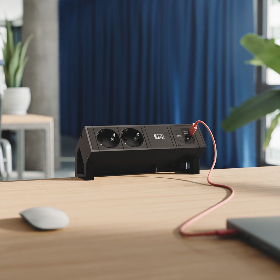 BACHMANN DESK2 2xCEE7/3 1xUSB C/C 65W, L=0,2m RAL9005