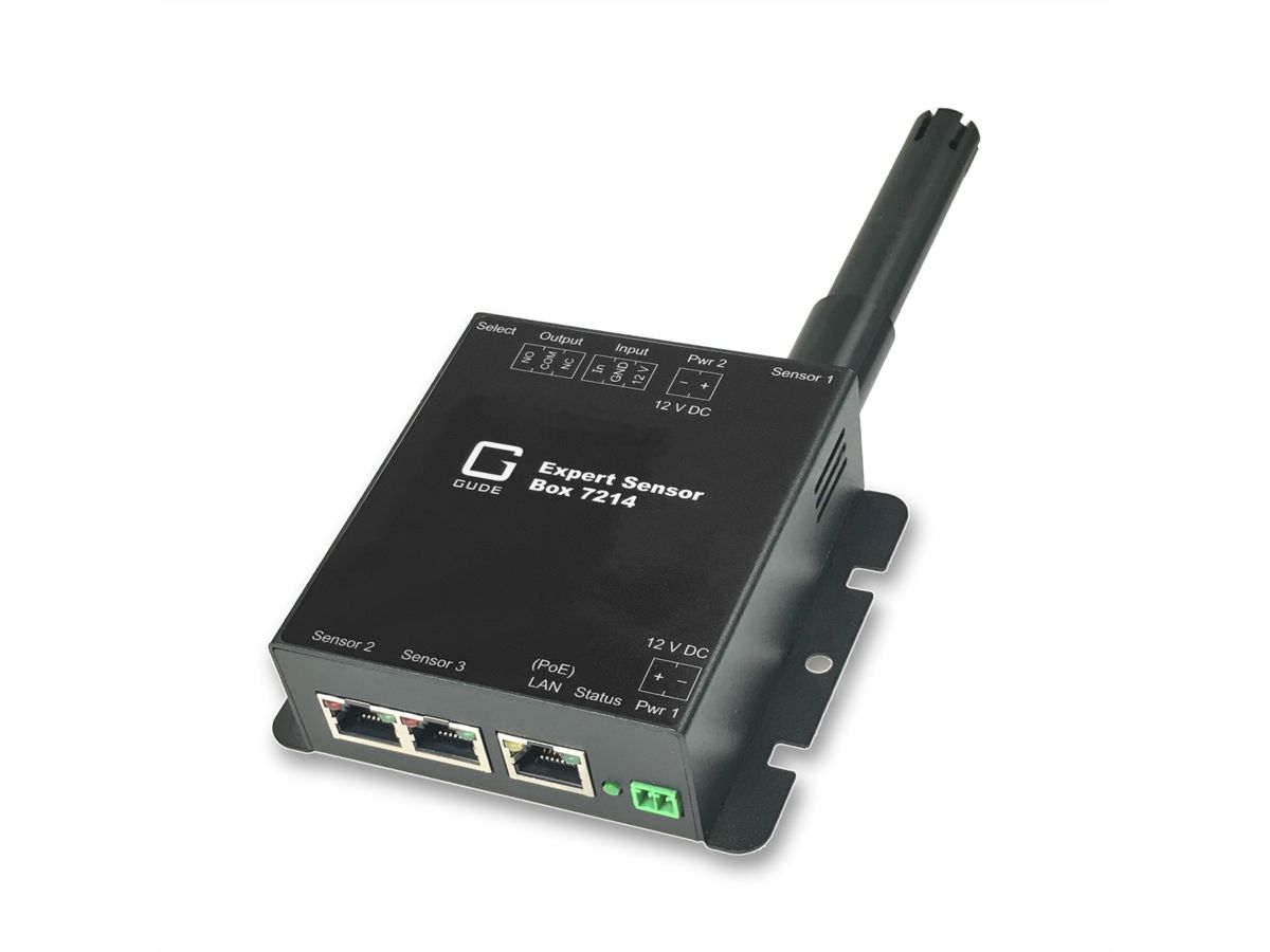GUDE 721413 Expert LAN-Sensor für Temperatur, Luftfeuchte, Luftdruck und I/O-Monitoring, PoE