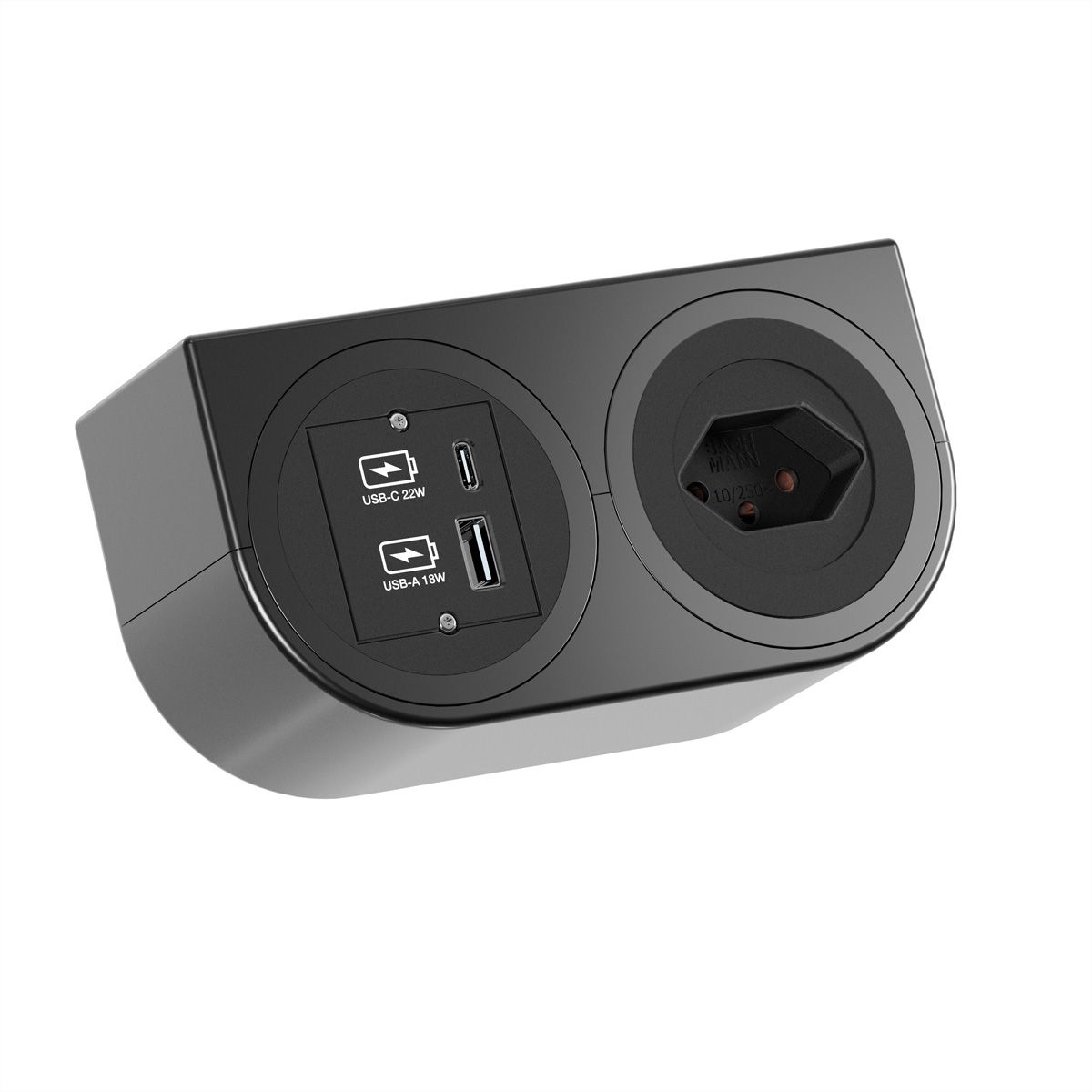 BACHMANN PIX HOLDER DOUBLE, 1x CH T13, 1x USB A/C, ISV, schwarz, 0,2 m