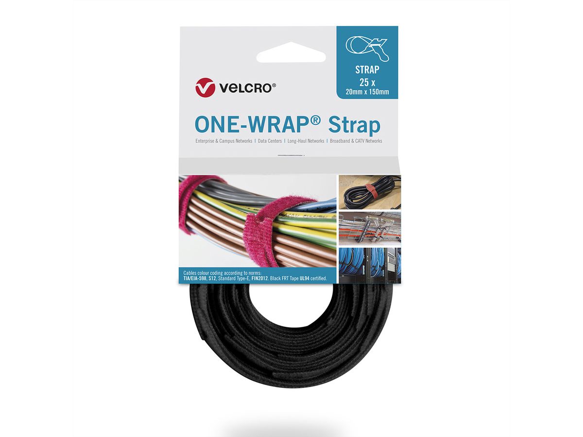 VELCRO® One Wrap® Strap 25mm x 300mm, 25 Stück, flammhemmend, schwarz