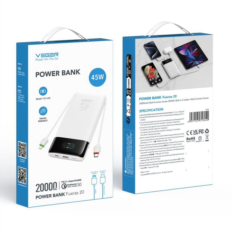 VEGER Powerbank W2085S 20000mah White