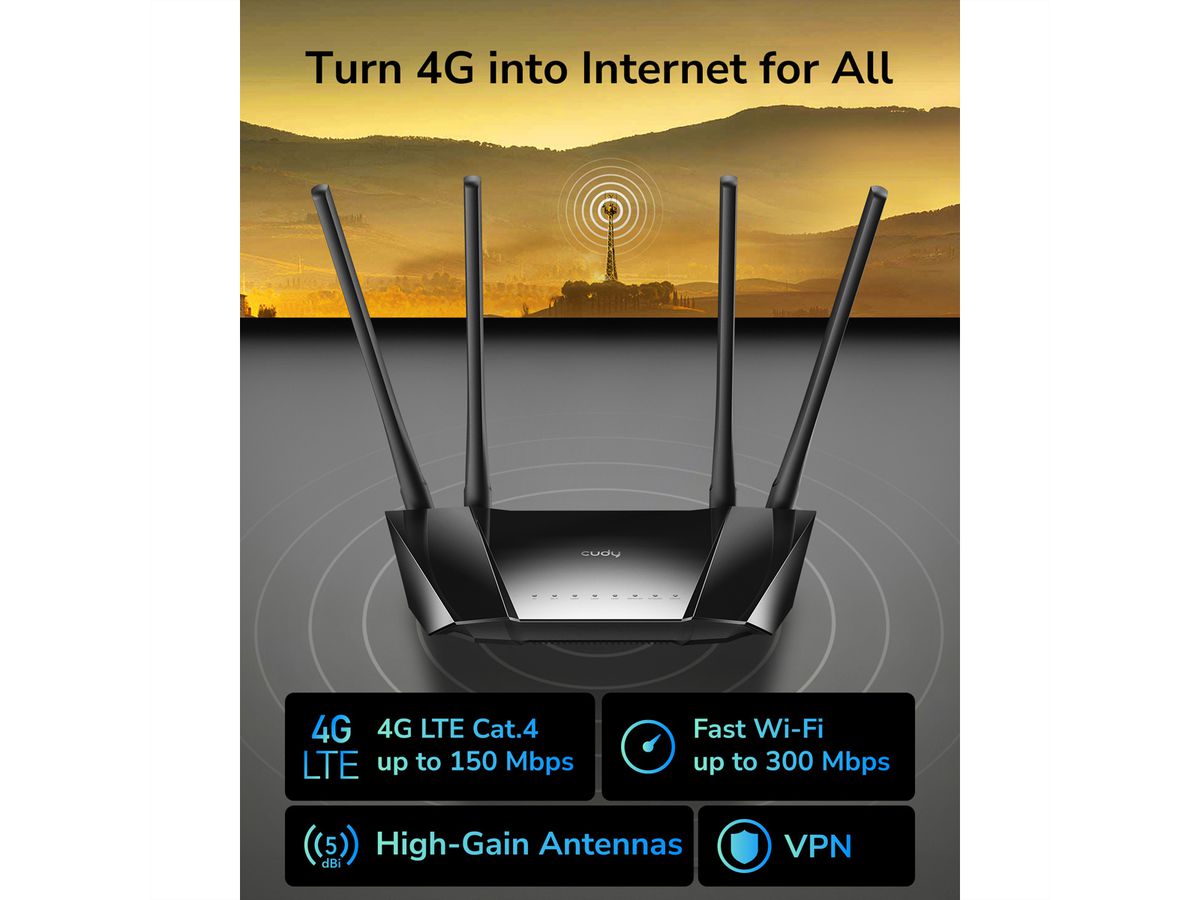 CUDY LT400 N300 Wi-Fi 4G LTE Router Cat4