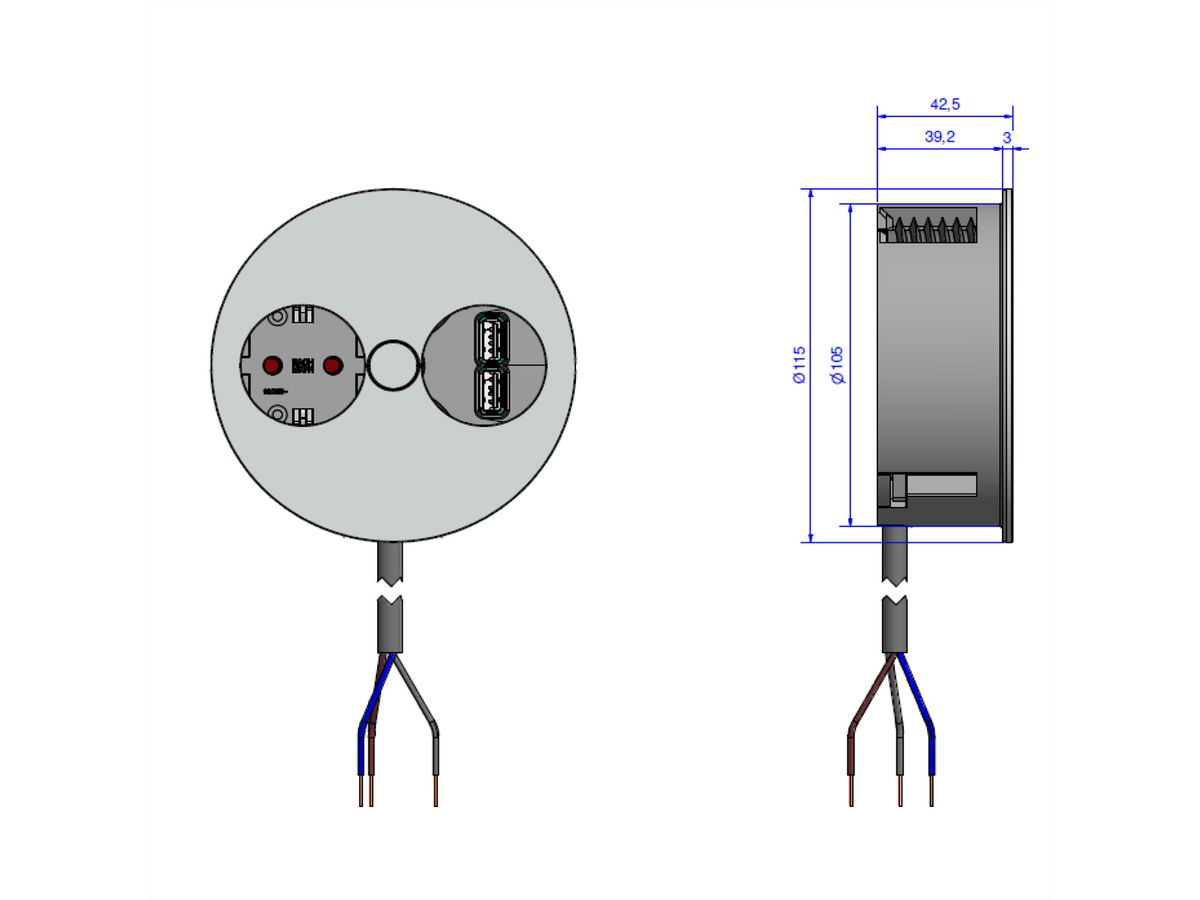 BACHMANN TWIST 1x Schutzkontakt, Aderendhülsen, USB-Charger, Schutzkontaktmontagestecker, weiß, 2 m