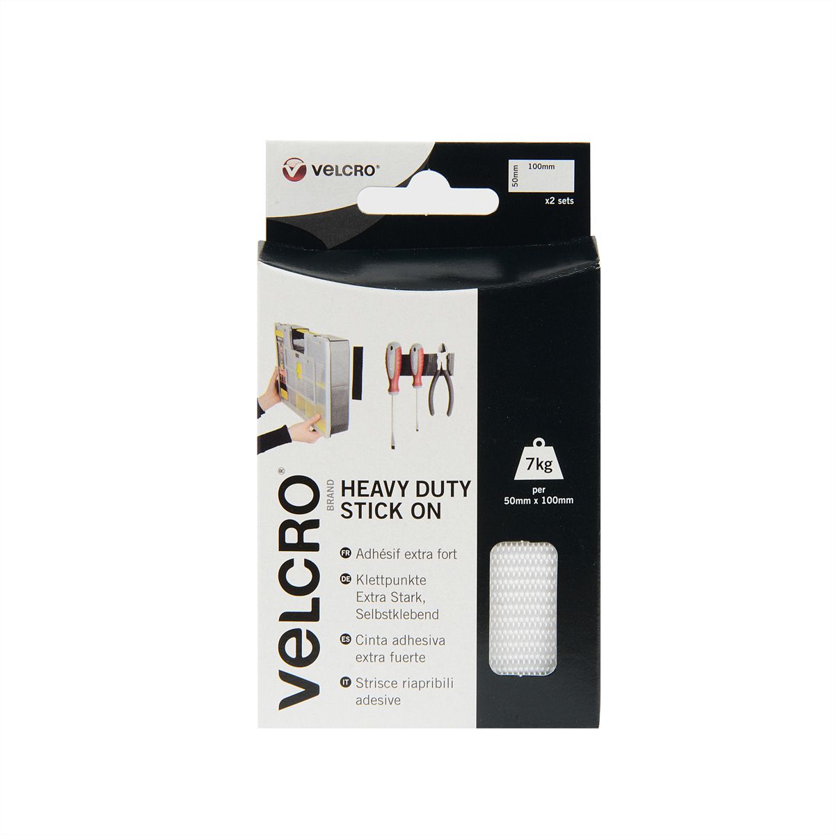 VELCRO® Klettstreifen Extra Stark Selbstklebend, Haken & Flausch 50mm x 100mm x 2 sets Weiß