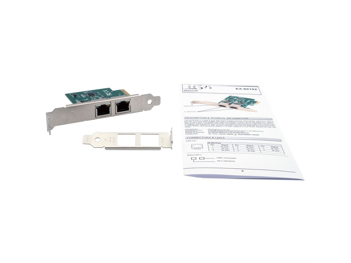 EXSYS EX-60102 2-Port 1Gigabit PCIe Netzwerkkarte