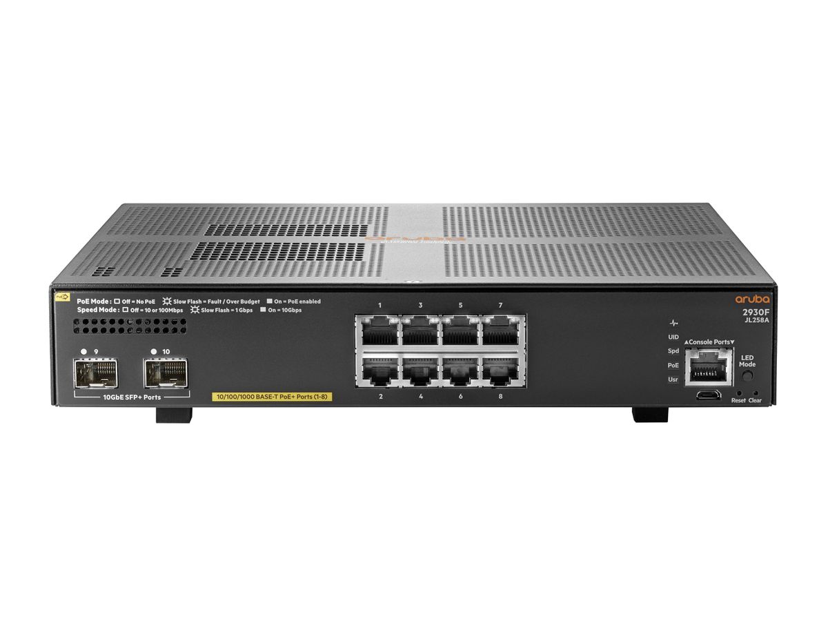Hewlett Packard Enterprise Aruba 2930F 8G PoE+ 2SFP+ Managed L3 Gigabit Ethernet (10/100/1000) Grau 1U Power over Ethernet (PoE)
