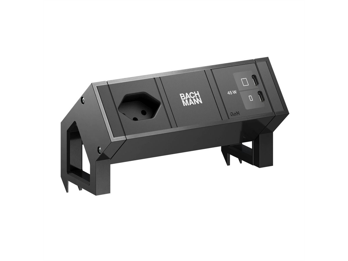 BACHMANN DESK2 1xCH 90° 1xUSB C/C 45W, L=0,2m RAL9005
