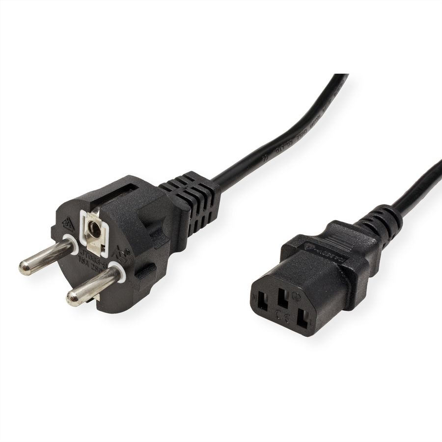 VALUE Netzkabel, IEC-Buchse & CEE7/7-Stecker gerade, schwarz, 0,6 m