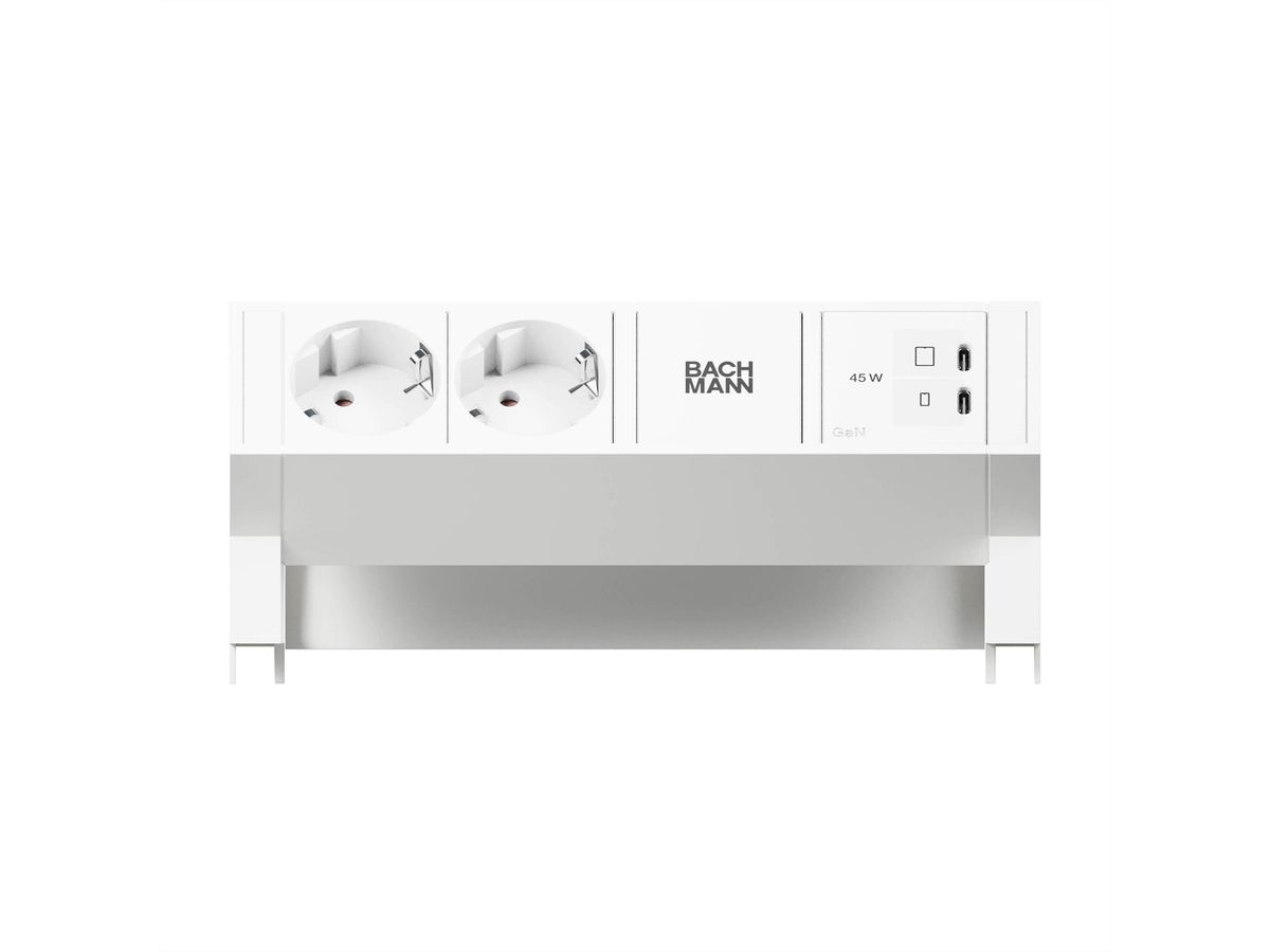 BACHMANN DESK2 PURE WHITE 2xCEE7/3, 1xUSB C/C 45W L=0,2m RAL9010