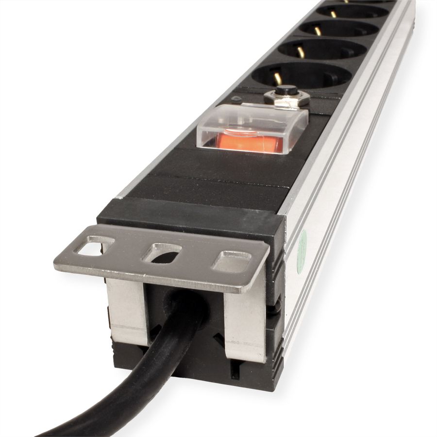 VALUE 19-Zoll-Steckdosenleiste 7fach mit Überlastschutz, 1 HE, Schutzkontakt-Stecker, 1,8 m